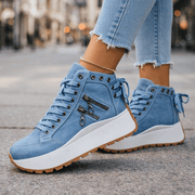 Baskets Femme Plateforme Denim avec Détails Zippés