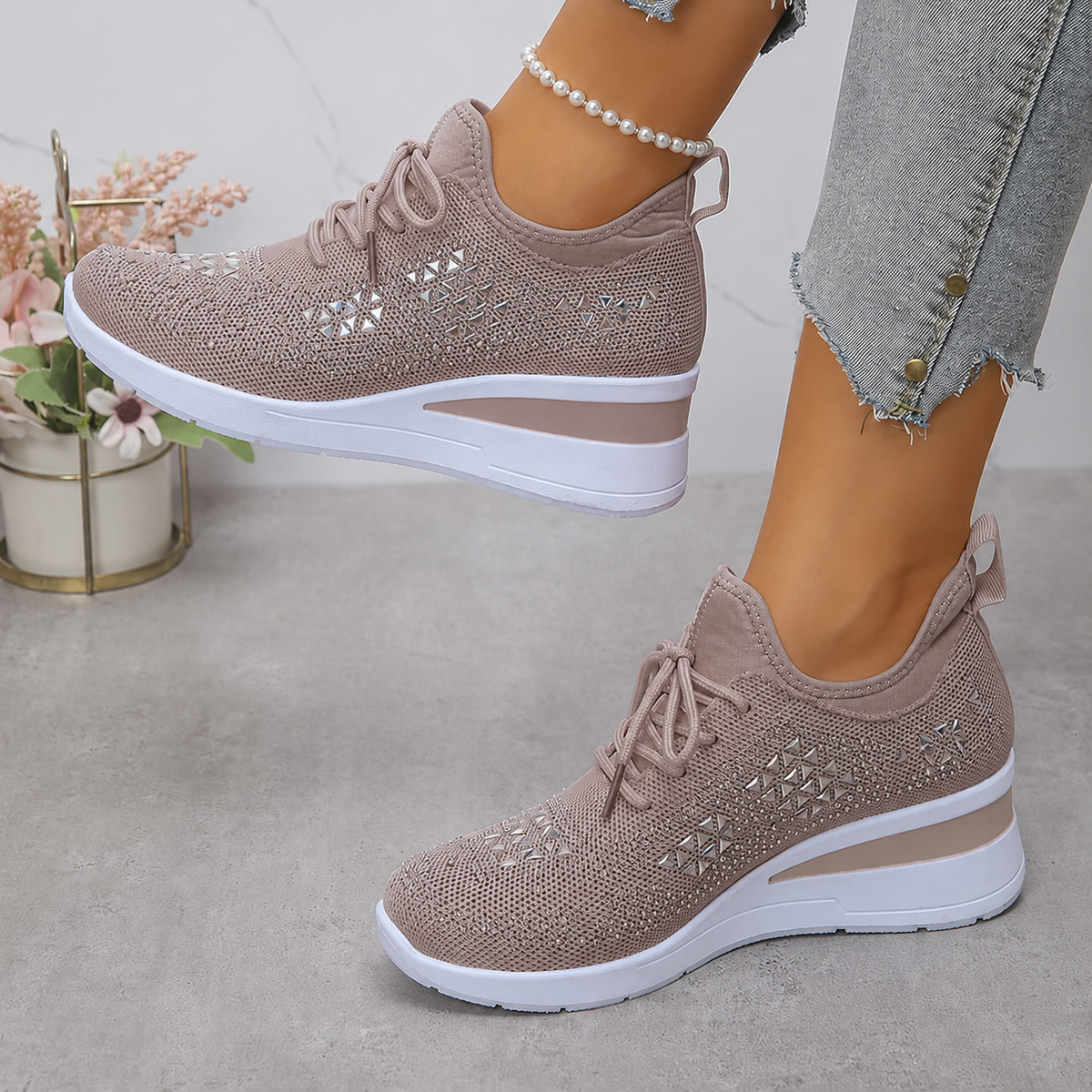 Avelin Lyon | Baskets femme à semelle compensée et strass