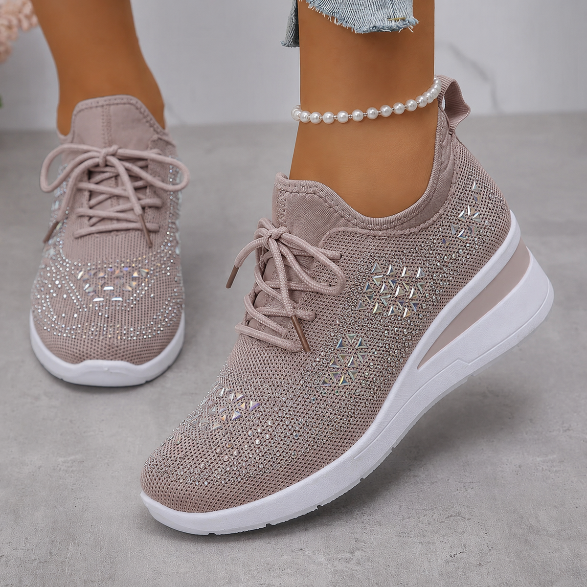 Avelin Lyon | Baskets femme à semelle compensée et strass