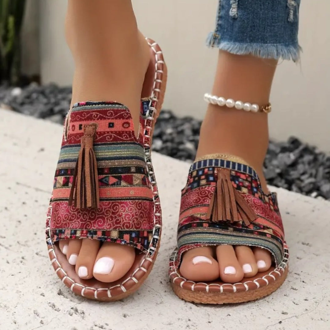Sandales Femme Ethniques Franges Cuir Semelle Confort Boho