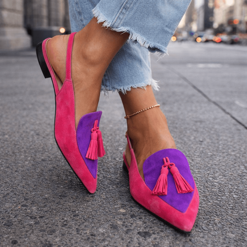 Mules Femme Bicolores Élégantes avec Pompons Tendance