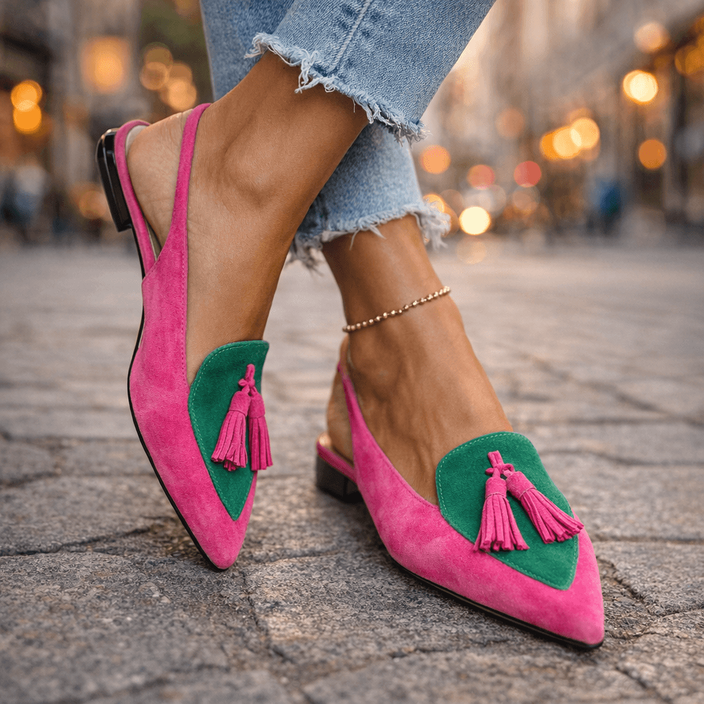 Mules Femme Bicolores Élégantes avec Pompons Tendance