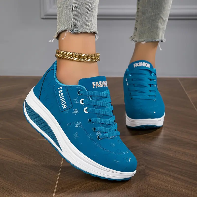 Baskets Femme Semelle Compensée Cuir Synthétique Lacets Minimalistes