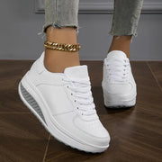 Baskets Femme Semelle Compensée Cuir Synthétique Lacets Minimalistes