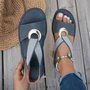 Sandales femme orthopédiques à bride élastique et détail doré