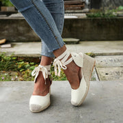 Sandales compensees femme a noeud - Elegantes et confortables