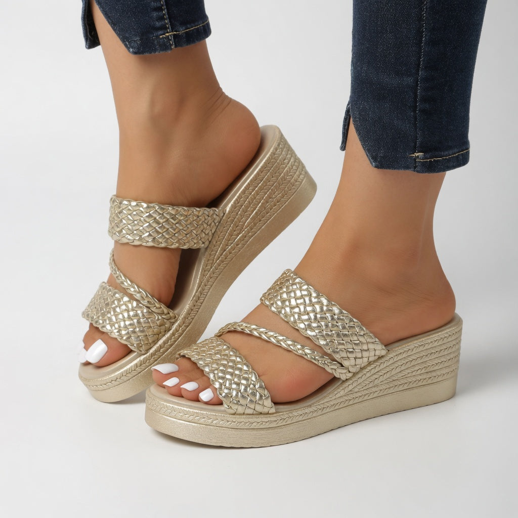 Sandales femme compensées à brides tressées et semelle confortable