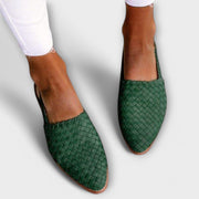 Mocassins femme tressés à talon ouvert et bout pointu
