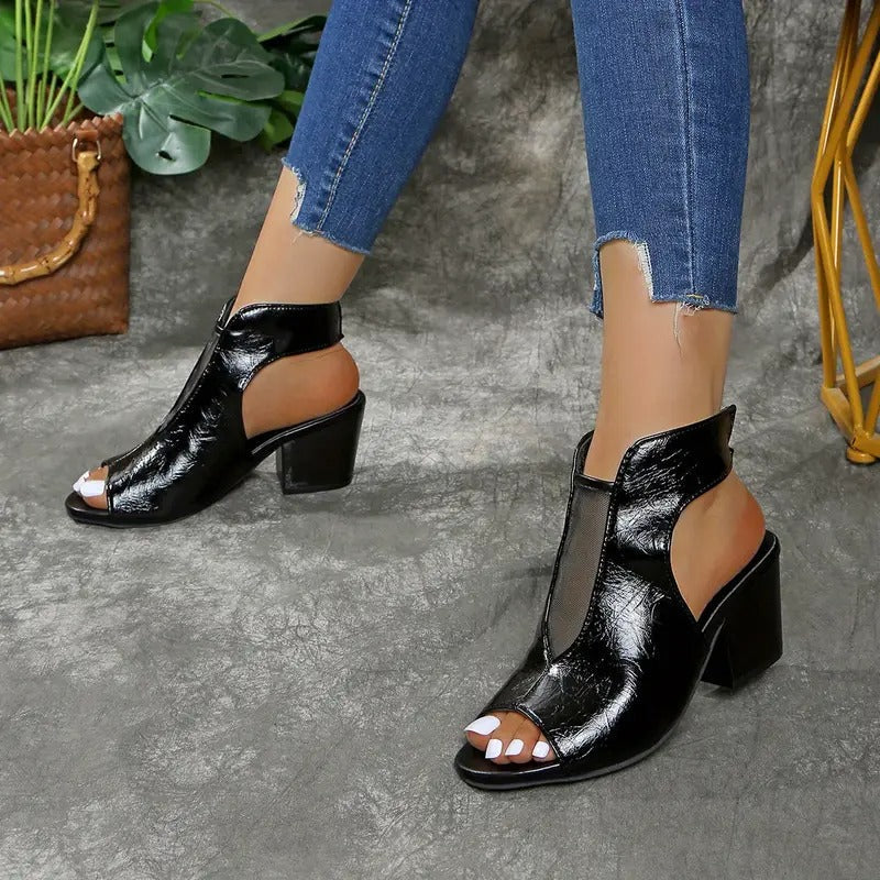 Avelin Lyon | Sandales compensées femme noires à enfiler