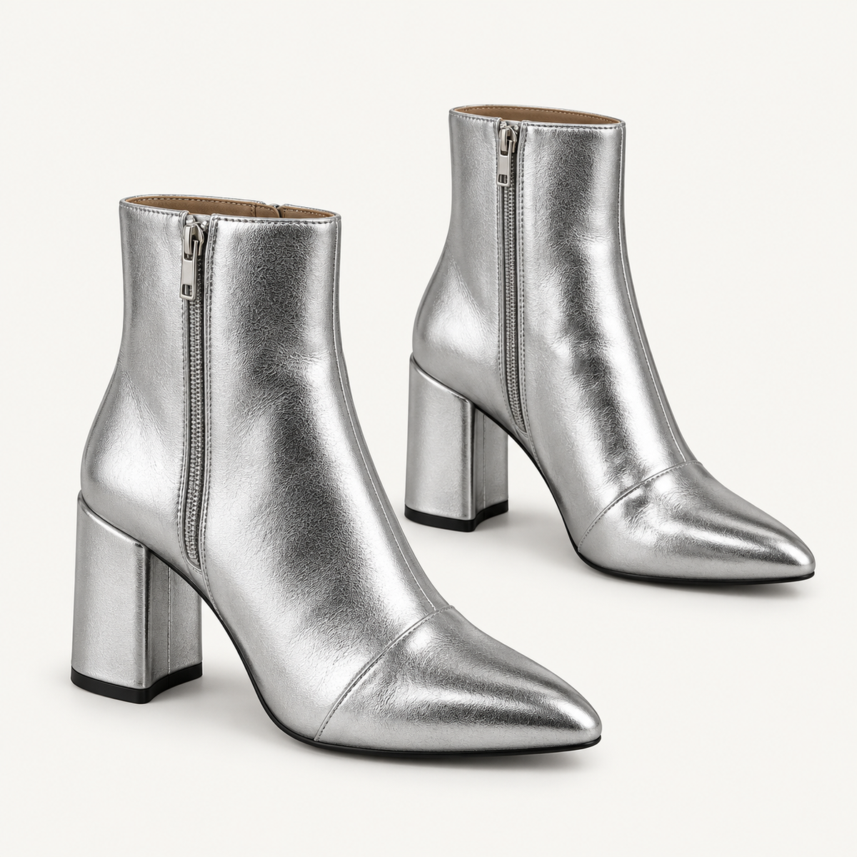 Avelin Lyon | Bottines femme argentées à talon bloc