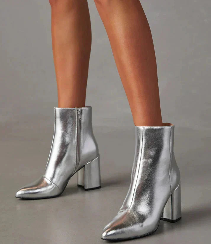 Avelin Lyon | Bottines femme argentées à talon bloc