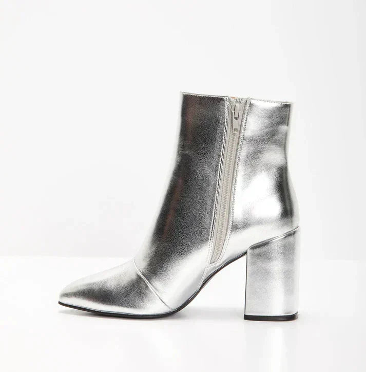 Avelin Lyon | Bottines femme argentées à talon bloc