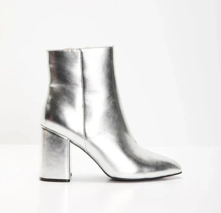 Avelin Lyon | Bottines femme argentées à talon bloc