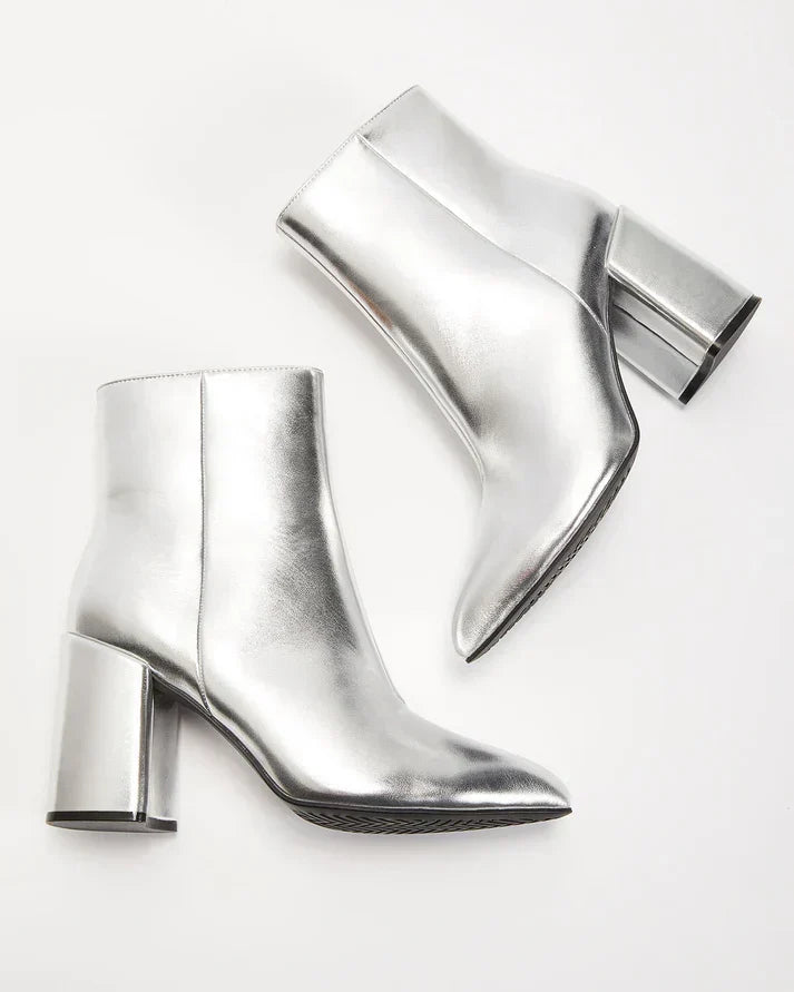Avelin Lyon | Bottines femme argentées à talon bloc